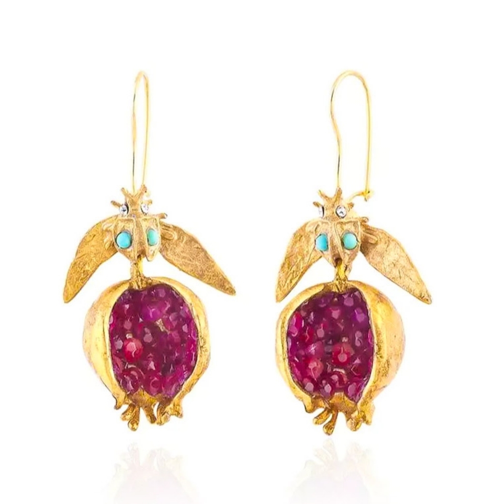 Luxurious Gold Pomegranate Earrings - Picture 4 of 13